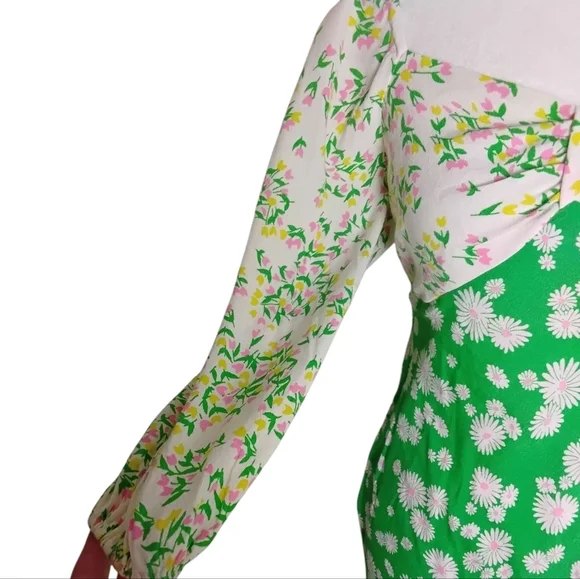Rixo X Target Women's 6 Green Pink White Daisy Long Sleeve Maxi Dress - Picture 5 of 7